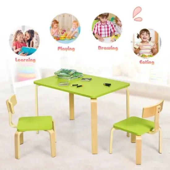Costway 3 Piece Kids Wooden Table and 2 Chairs Set Children Activity Art Desk Furniture/Activity Art Desk Furniture image {8}