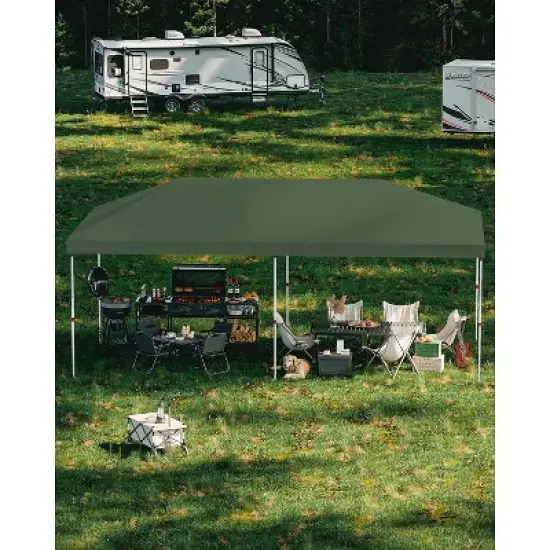 10x20 Pop Up Canopy - Easy Up Camping Tent with One Roller Bag, 3 Adjustable Height, 4 Weight Bags for Deck, Garden, Sports, Beach, Party image {9}