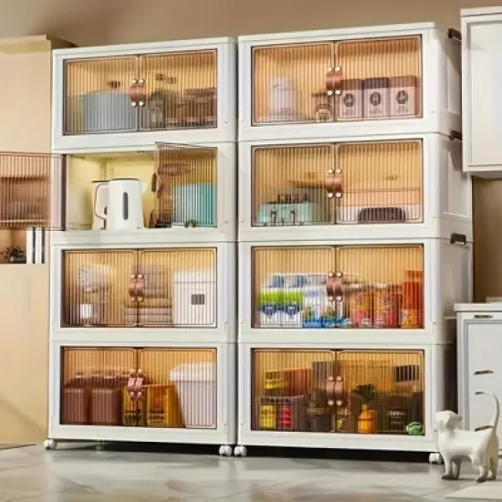 DOMETOUR Two-Layer Foldable Plastic Storage Box, Stackable And Space-Saving, Perfect For Homes, Offices, Closets, And Dorms. image {5}