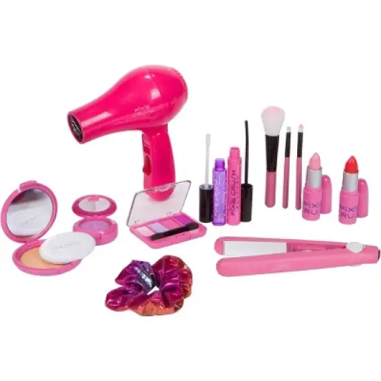 PixieCrush Kids Makeup Kit for Girls with Pretend Hair Dryer and Flat Iron image {3}