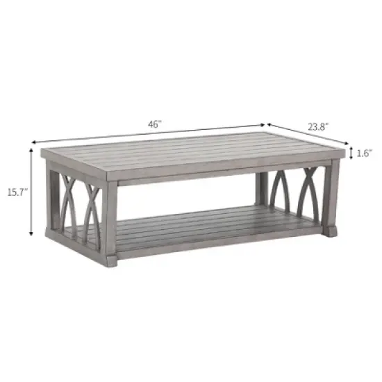 COWLOWN Modern Outdoor Aluminum Coffee Table, Weather-Resistant Patio Table with Slatted Top for Garden, Balcony, Deck, or Poolside image {1}