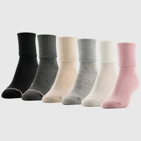 Goldtoe Signature Collection Women's 6pk Modern Essentials Classic Turn Cuff Crew Socks - Vintage Rose/Off White/Gray Heather 6-9 image {3}