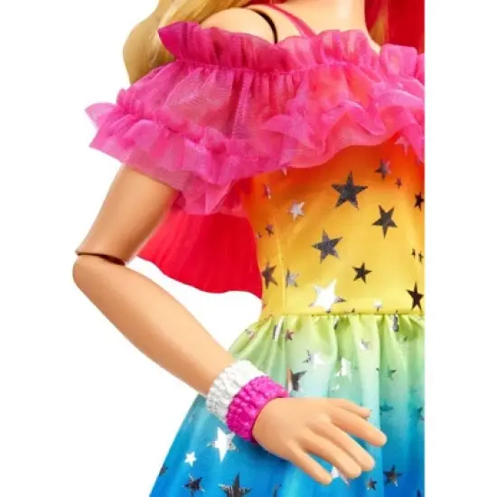 Barbie 28" Large Doll with Blond Hair and Rainbow Dress image {4}