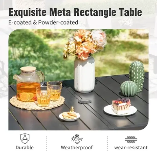 Captiva Designs 1pc Outdoor Patio Dining Steel Table with Umbrella Hole for 6 image {10}