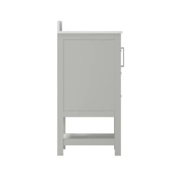 Emma and Oliver Bathroom Vanity, Single Sink Cabinet with 2 Soft Close Doors, Open Shelf and 3 Drawers, Carrara Marble Finish Countertop image {11}