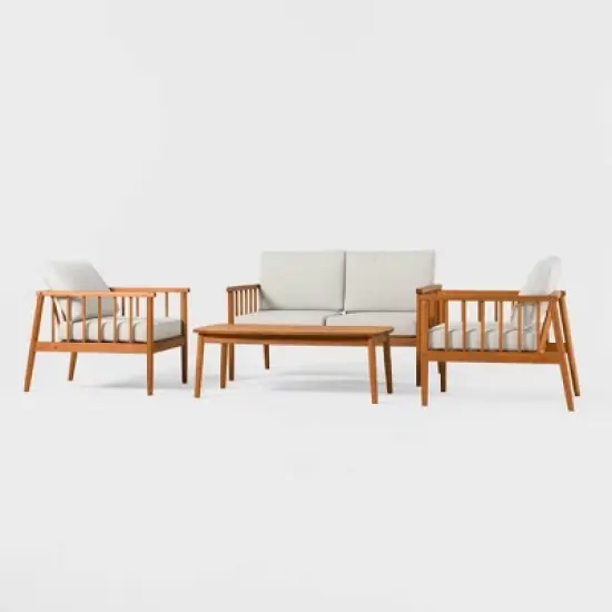 Saracina Home 4pc Modern Boho  Eucalyptus Spindle Outdoor Conversation Set
 image {2}