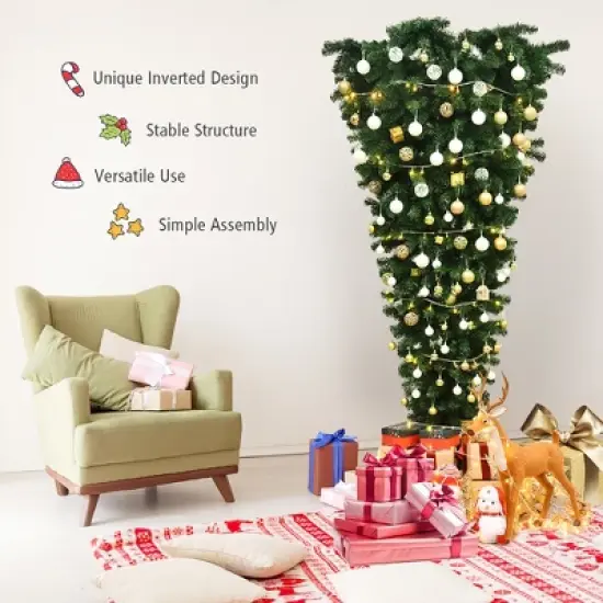 Costway 7Ft Unlit Upside Down Artificial Christmas Tree with 1000 Branch Tips Holiday image {8}