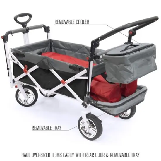 HOMLUX Push or Pull Folding Stroller Wagon with Canopy, Adjustable Handle, Removable Cooler image {2}