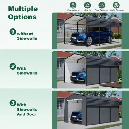 10x15 FT Metal Roof Carport with Waterproof Cloth,Freestanding Heavy Duty Galvanized Steel Carport,Outdoor Car Shelter for Car,Truck-Coolbibila image {4}