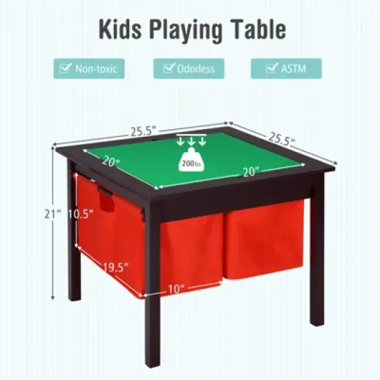 Costway 2-in-1 Kids Double-sided Activity Building Block Table W/ Drawers Brown image {2}