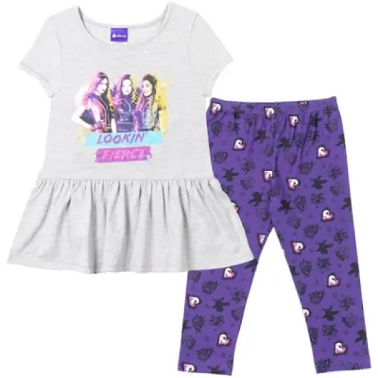 Disney Descendants Mal Evie Uma Peplum T-Shirt Capri Legging Set Grey/Purple image {12}