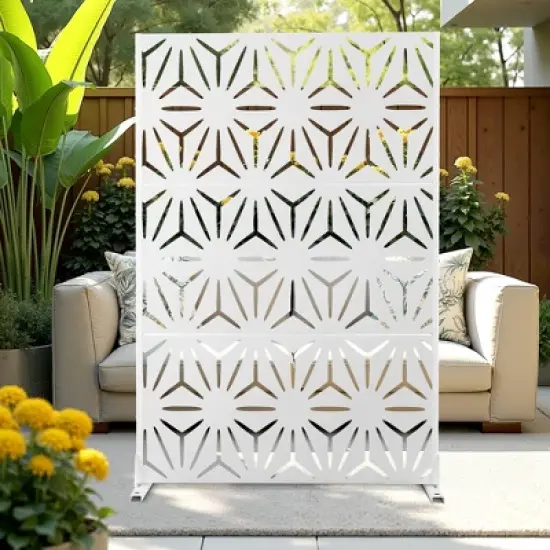 TOAOTBNBO Metal Privacy Screen with Stand, Decorative Privacy Fence Panels with Star Pattern, Outdoor Privacy Screen for Garden, White image {7}