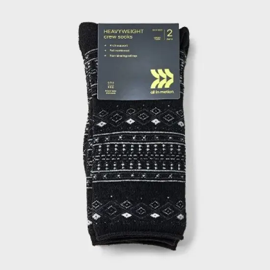 Women's 2pk Heavyweight Cushioned Fair Isle Crew Socks - All in Motion&trade; 4-10 image {1}