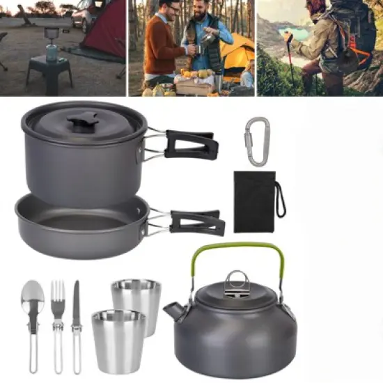 SEVOBAL Outdoor Grills, Griddles and Smokers Compact Camp Kitchen Set, Essential Outdoor Cookware for Family Backpackers, Black, 7.48"*7.48"*5.12" image {4}