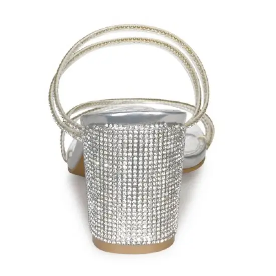 Allegra K Women's Strappy Rhinestone Block Heel Slide Sandals image {2}