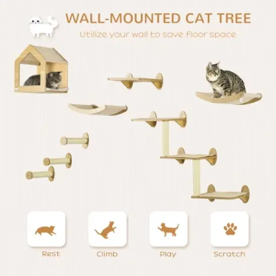 Multipet Wall-Mounted Cat Tree Climbing Playground with Cat Hammocks image {3}