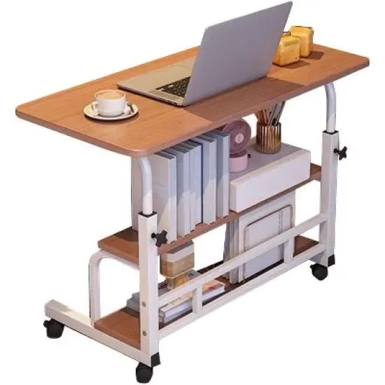 31.5" Mobile Desk w/ Locking Casters & Storage - Adjustable Height Rolling Workstation for Study/Gaming/LR/Bedroom/Small Spaces image {1}