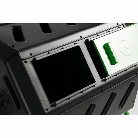 FCMP Outdoor HOTFROG 37 Gallon Plastic Dual Chamber Tumbling Composter Outdoor Elevated Rotating Garden Compost Bin, Green/Black (2 Pack) image {3}