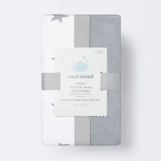 Fitted Mini Crib Jersey Sheet - Cloud Island&trade; Star/Gray 2pk image {2}