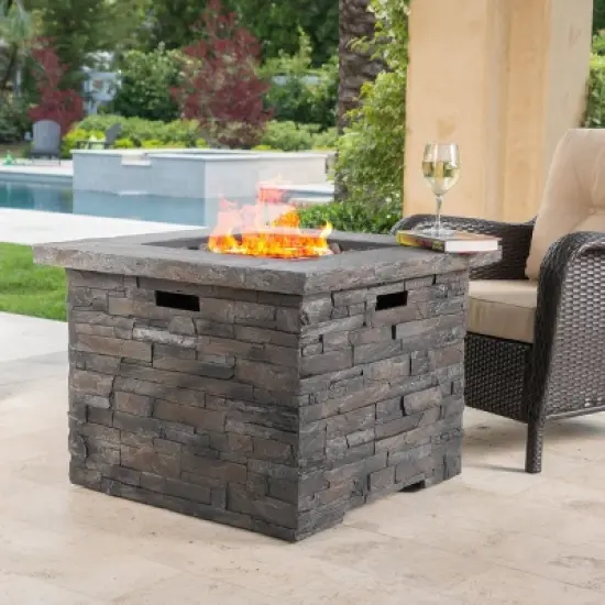 Blaeberry Outdoor Square Fire Pit Natural Stone - Christopher Knight Home image {1}
