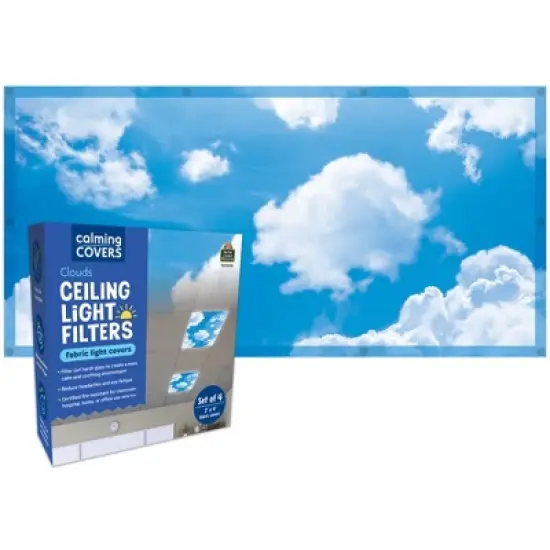 Teacher Created Resources&reg; Calming Covers Ceiling Light Filters, 2' x 4', Clouds, Pack of 4 image {1}