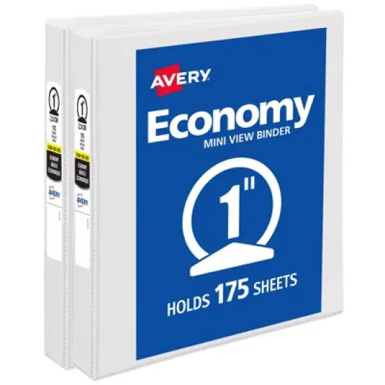 Avery 1" Mini Economy View Binder, Round Rings, 2 White Binders image {7}