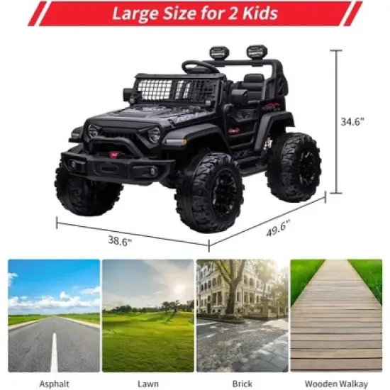 24V 2-Seater Kids Ride-On Truck, 2x120W Motors Electric Car with Remote Control, 20" Extra Wide Seat, 15.5" XL Wheels, Storage & Bottle Holder image {5}