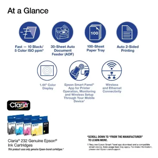 Epson WorkForce WF-2930 Wireless All-in-One Color Inkjet Printer, Copier, Scanner - Black: Smartphone App, USB, Automatic 2-Sided Printing image {2}