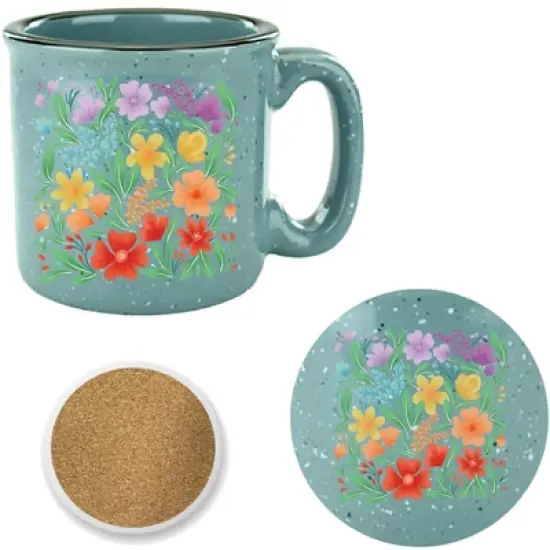 Courtside Market Rainbow Florals II 15 oz Mug & Ceramic Coaster Set image {1}