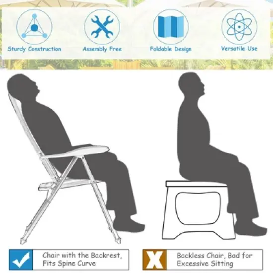 Costway 2PCS Patio Folding Chairs Back Adjustable Reclining Padded Garden Furniture image {6}