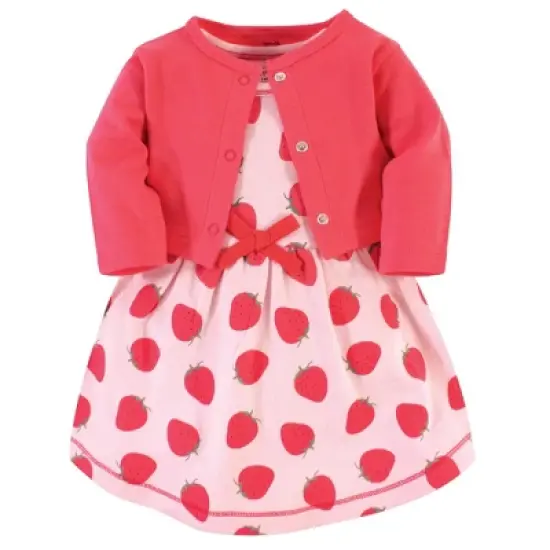 Touched by Nature Baby and Toddler Girl Organic Cotton Dress and Cardigan 2pc Set, Strawberries image {4}