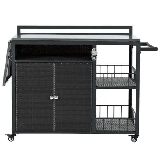 Outdoor Grill Cart with Foldable Side Tabletop, Storage Cabinet, Bottle Opener, Spice Racks, BBQ Prep Station for Backyard Cooking-Maison Boucle image {2}
