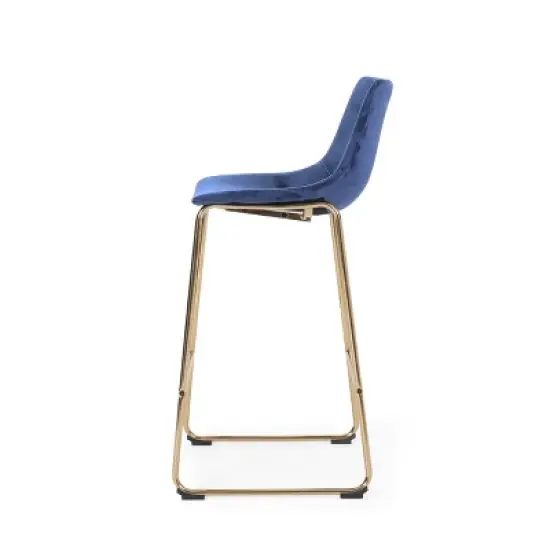 Cedric Modern Glam Velvet Counter Height Barstool Blue/Gold - Christopher Knight Home image {4}