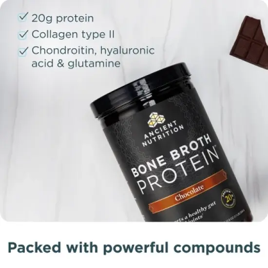 Ancient Nutrition Bone Broth Protein Powder - Chocolate - 17.8oz/20 Servings image {4}
