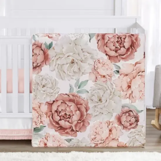 Sweet Jojo Designs Boy or Girl Gender Neutral Unisex Baby Crib Bedding Set - Pink and Ivory Peony Floral Garden Collection 4pc image {3}