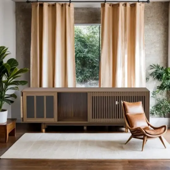 Mid Century Modern Style 2 in 1 Pet Friendly TV Stand,Cat House with Sliding Glass Door,Flip Down Design-Maison Boucle image {1}