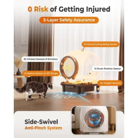 HINXIETIE Self Cleaning Litter Box, 100L Automatic Litter Box Self Cleaning for Multiple Cats, Smart Robot Litter Box with APP Control, Trap Mat image {3}