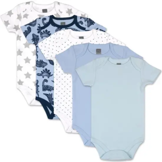The Peanutshell Baby Boy Short Sleeve Bodysuits, 5-Pack, Blue/Gray/Dino, Newborn to 24 Months image {9}
