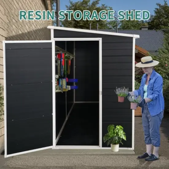 Outdoor Plastic Patio Storage Shed,Resin Garden Shed With Floor And Window,Steel Frame Garden Shed For Garden Tools,Trash Cans-Coolbibila image {1}