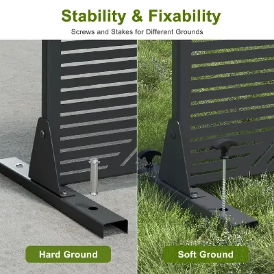 Pexfix 72 x 47 Inch Metal Privacy Screen Freestanding Outdoor Divider Panel For Patio Deck Balcony Heavy Duty Base Weatherproof Black Twill V-Shape image {3}