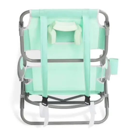 Ostrich Lightweight Portable Outdoor On Your Back Folding Chair for Relaxing with 5 Seat Adjustment Backpack Straps and Cup Holder, Teal (4 Pack) image {4}