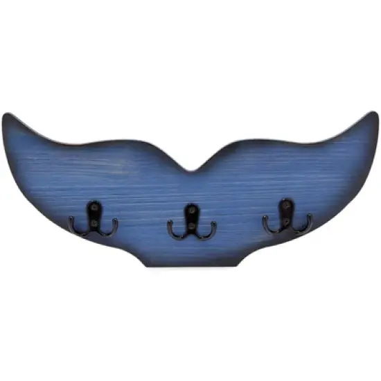Okuna Outpost Whale Tail Wall Hook for Nursery, Coat Rack with 3 Hooks, Nautical Home Decor (15.5 x 6.75 x 1 in, Blue) image {2}