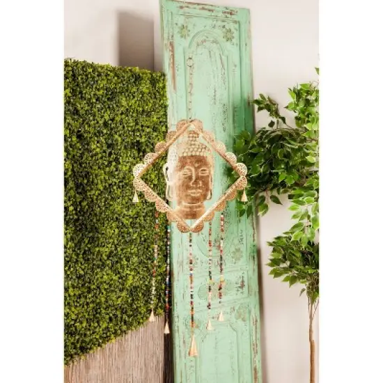 30" x 14" Eclectic Metal Buddha Windchime with Beaded Strands Gold - Olivia & May image {2}