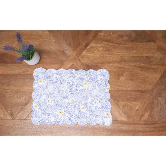 C&F Home Lovely Blues Scalloped Quilted Placemats Set of 6 Floral Design, 13" x 19" image {5}