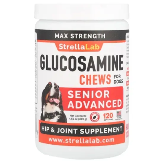 StrellaLab Glucosamine Chews, Max Strength, Senior Advanced, For Dogs, Chicken, 120 Soft Chews, 12.6 oz (360 g) image {4}