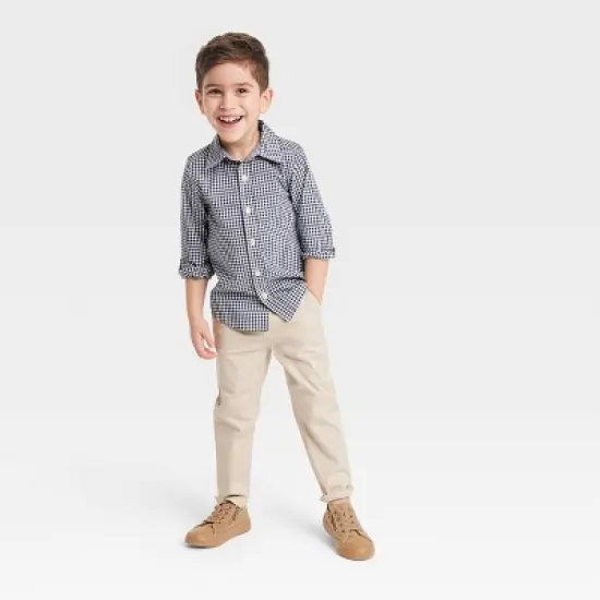 OshKosh B'gosh Toddler Boys' Plaid Long Sleeve Checkered Woven Shirt - Navy Blue image {2}