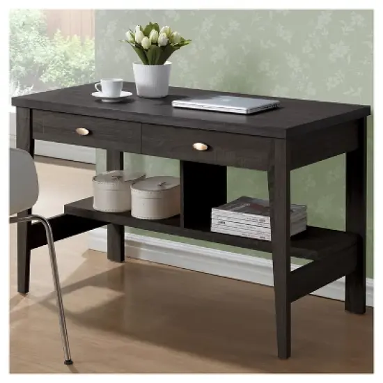 Folio Two Drawer Desk Black Espresso - CorLiving image {4}