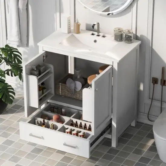 30"W Bathroom Vanity with Single Sink, Bathroom Storage Cabinet with 2 Doors and Drawer 4B - ModernLuxe image {1}
