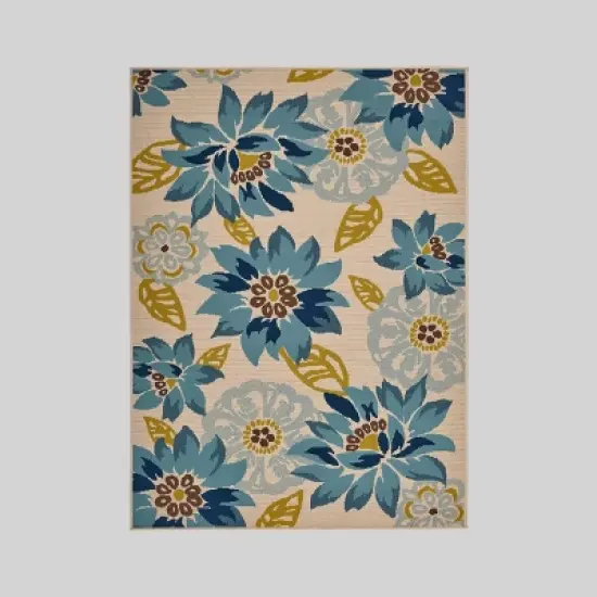 Wildwood Floral Outdoor Rug Ivory/Blue - Christopher Knight Home image {5}