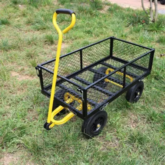 DOMETOUR (Black +Yellow Solid Wheels Wagon Cart) Solid Wheels Tools Cart Wagon Cart Garden Trucks Make It Easier To Transport Firewood image {10}